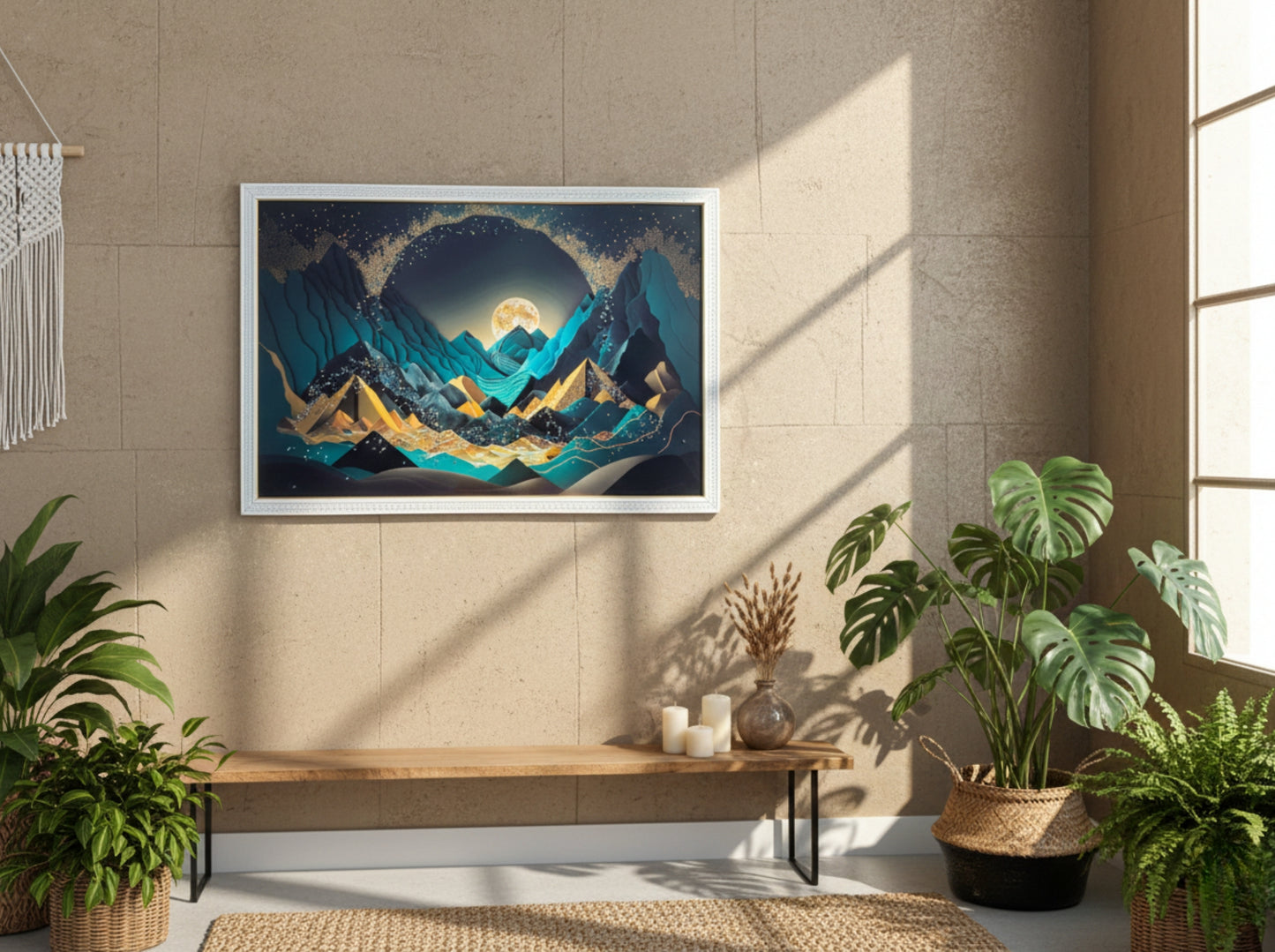 Moonlit Mountain Resin Wall Art | 2×3 ft Premium Handcrafted Landscape Decor | Indi Trends