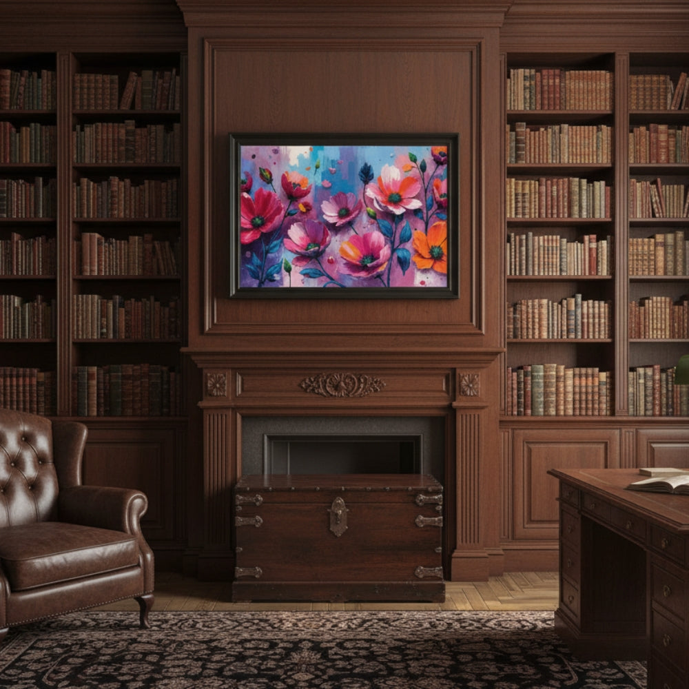 Bold Fuchsia & Blue Floral Canvas