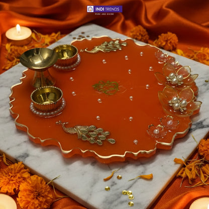Handcrafted Resin Decorative Pooja Dish with Pearl & Floral Detailing