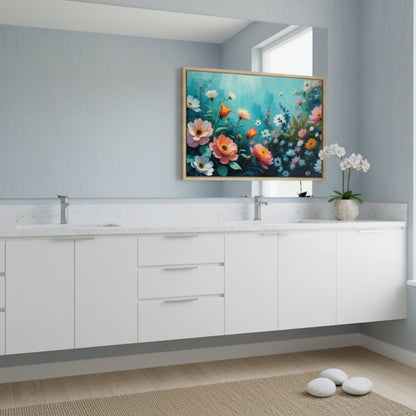 Coral and Teal Garden Floral Canvas