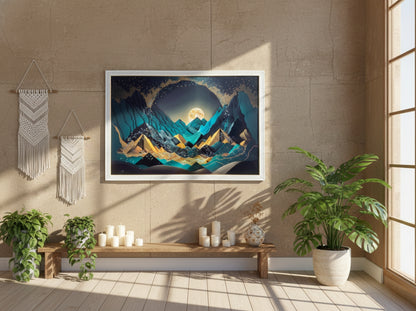 Moonlit Mountain Resin Wall Art | 2×3 ft Premium Handcrafted Landscape Decor | Indi Trends
