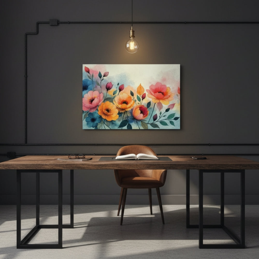Abstract Coral & Teal Flower Canvas