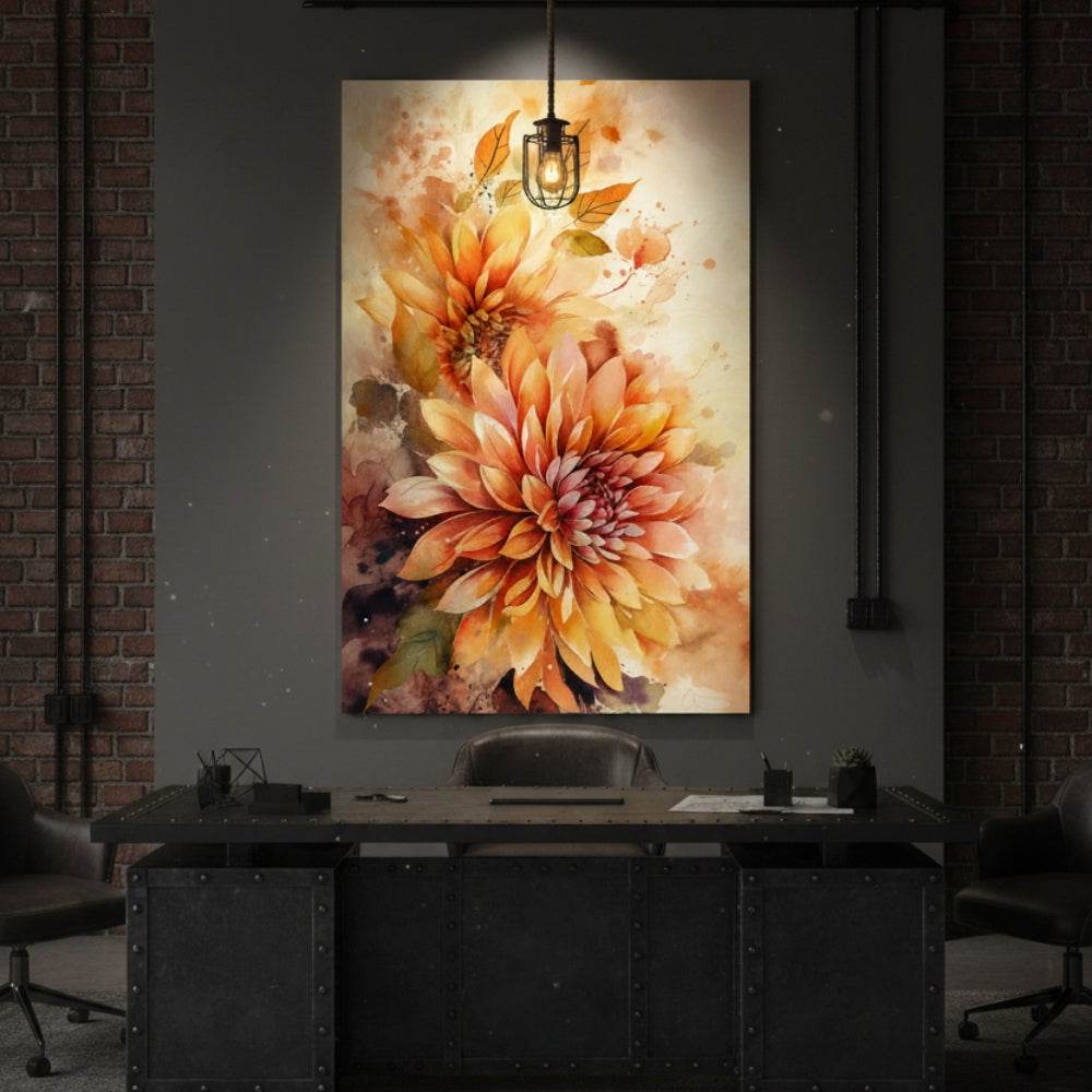Vertical Orange Dahlia Flower Print