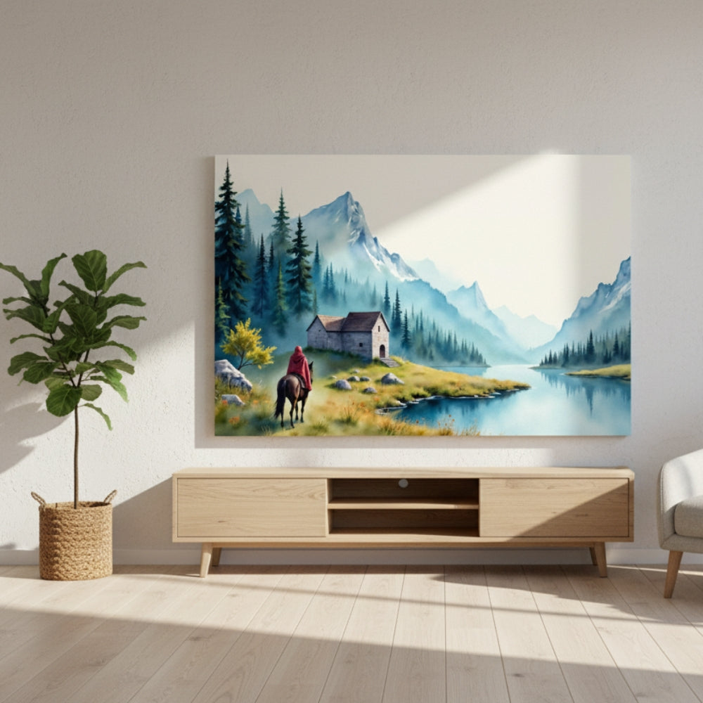 The Red Cloaked Traveler Seeking Shelter In The Stone Cabin Hidden Away In The Ancient Misty Valley