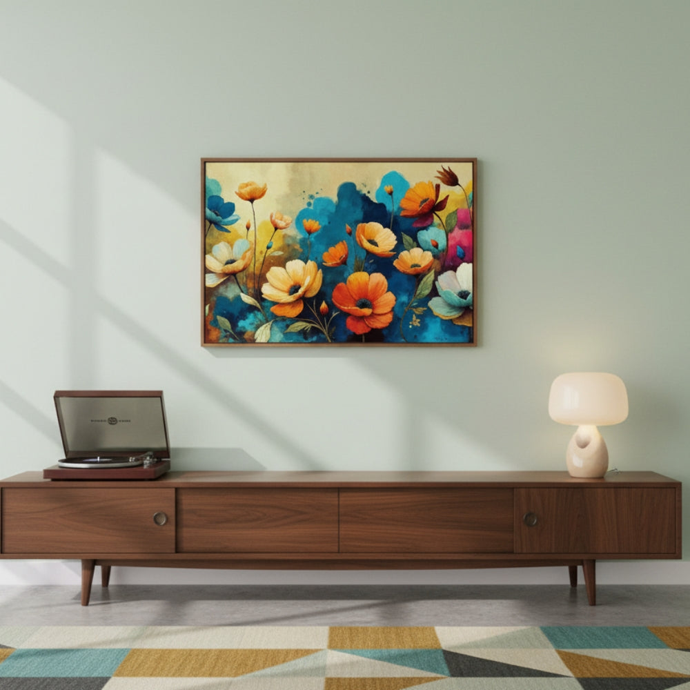 Bold Blue & Orange Flower Canvas