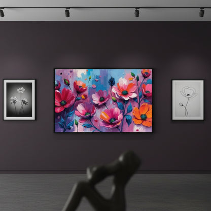 Bold Fuchsia & Blue Floral Canvas