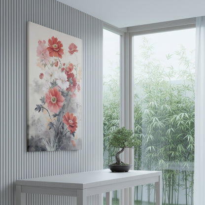 Vertical Ink Wash Floral Wall Art