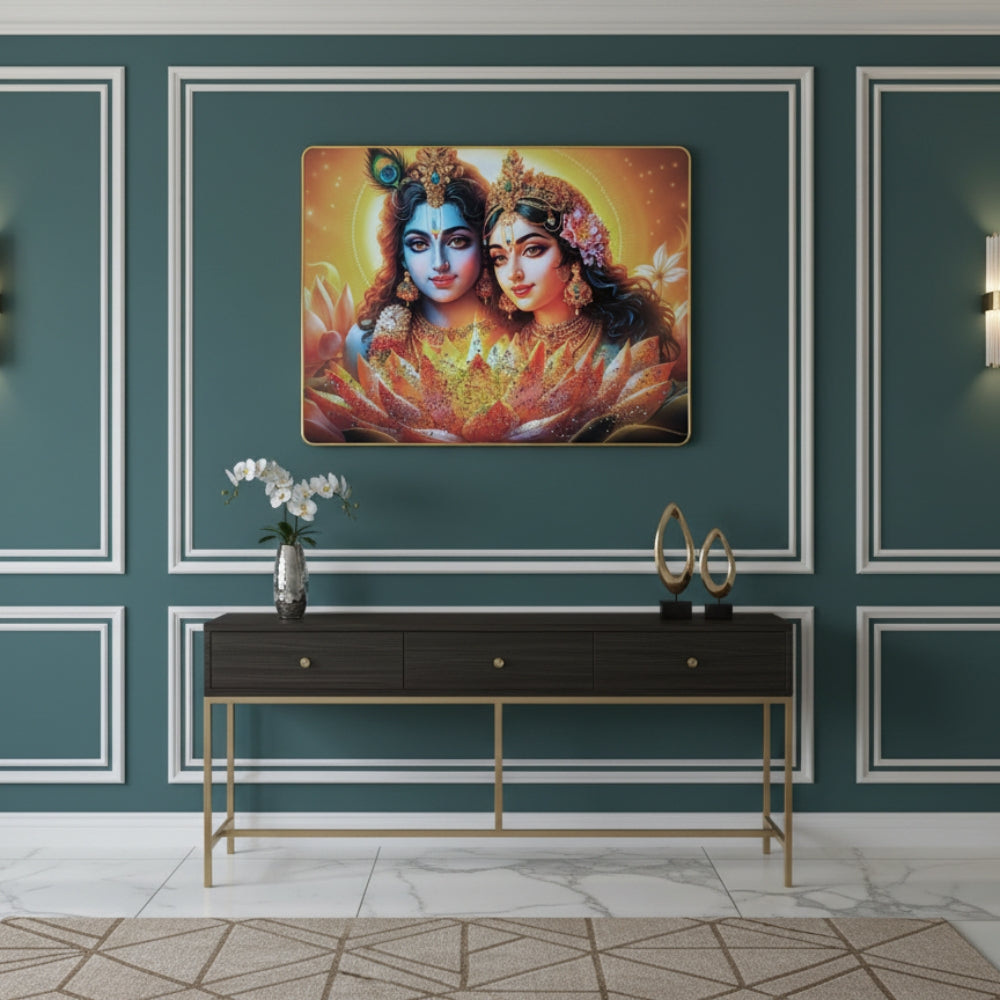 Vibrant Radha Krishna Lotus Resin Wall Art
