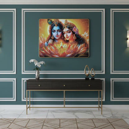 Vibrant Radha Krishna Lotus Resin Wall Art