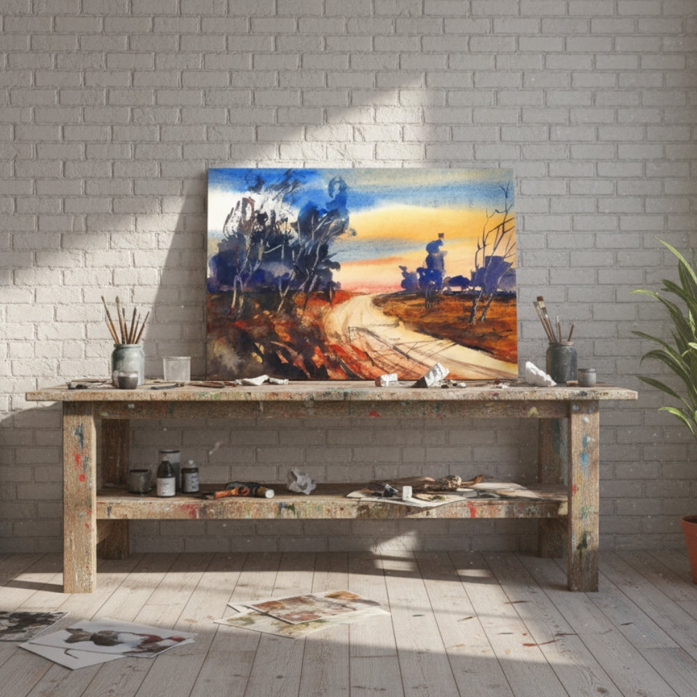 Watercolor Country Road Canvas