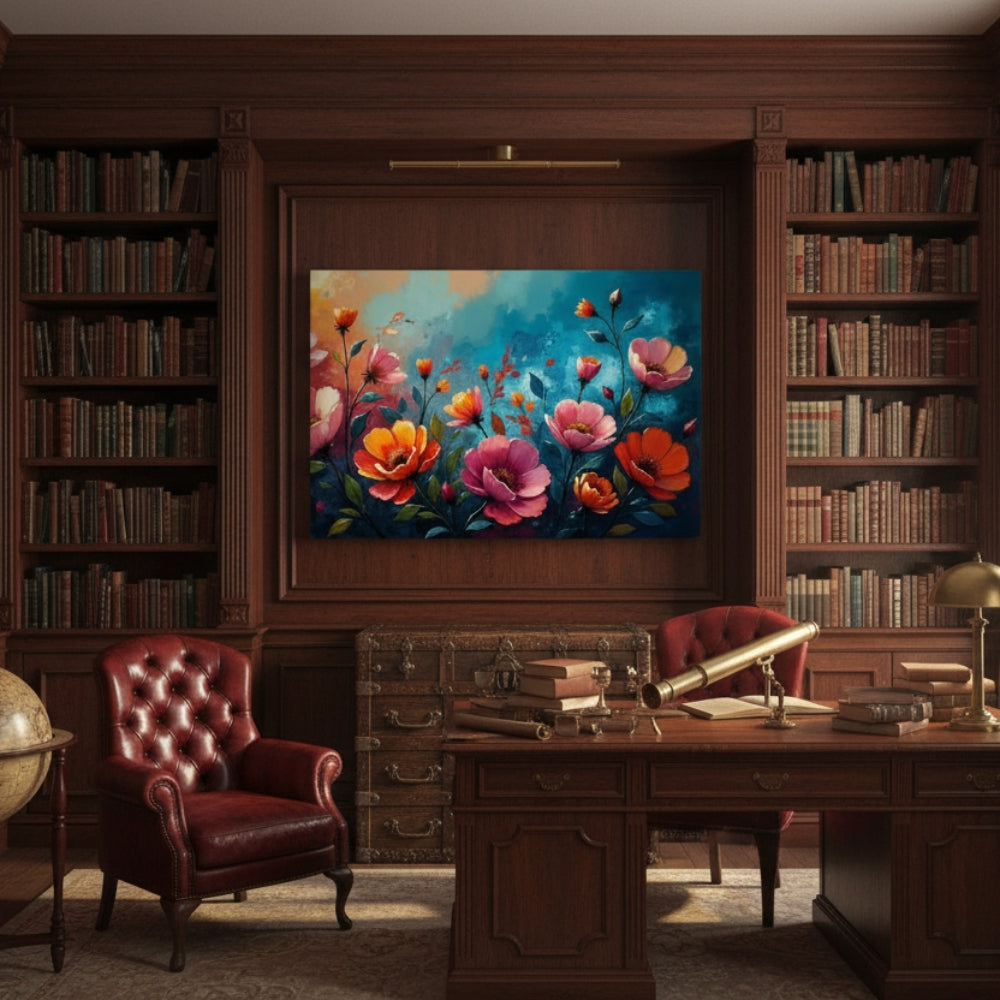 Vivid Coral & Teal Floral Canvas