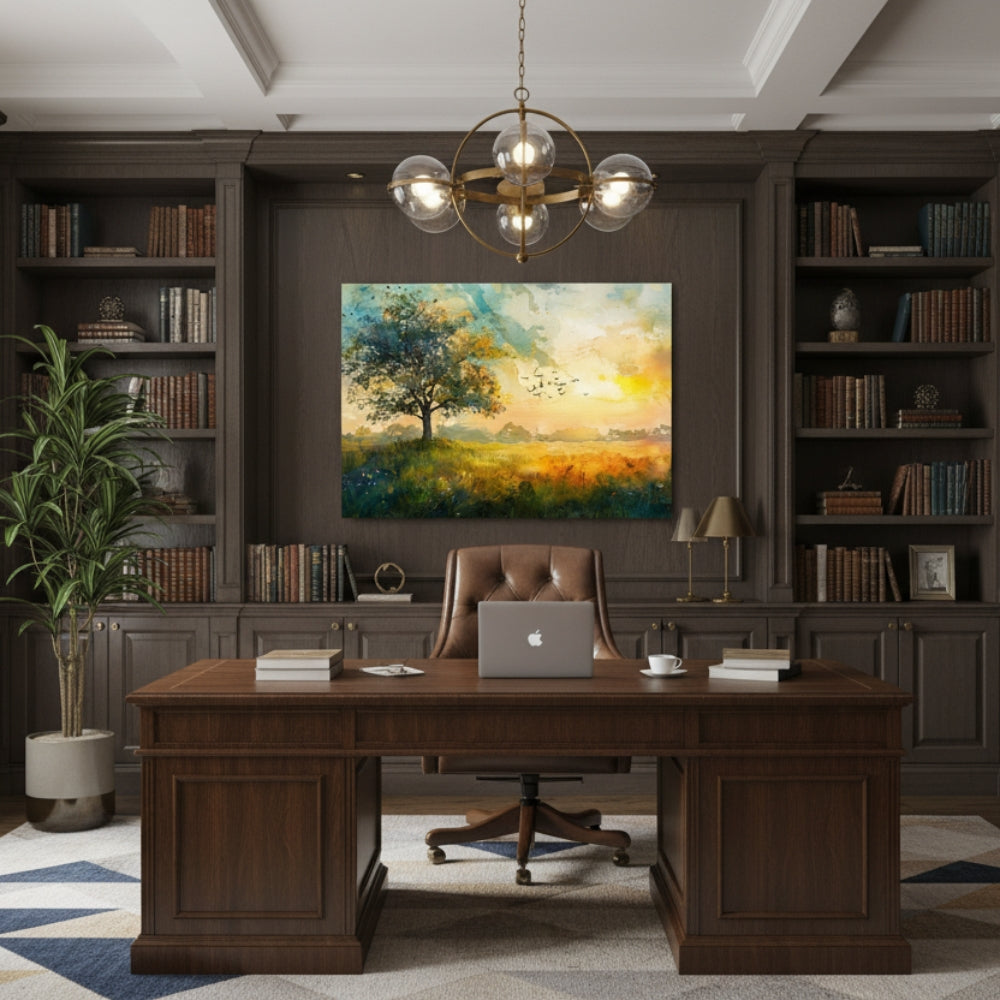 Watercolor Tree at Sunset Canvas Print