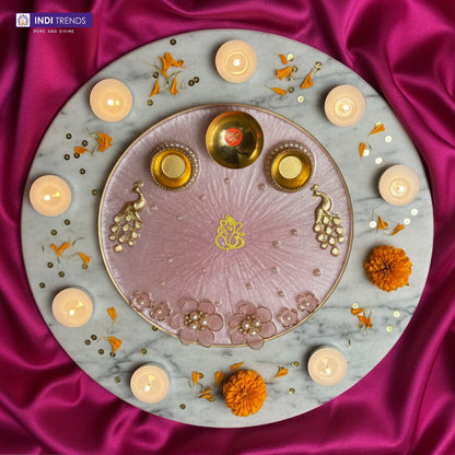 Handcrafted Resin Decorative Pooja Dish with Pearl & Floral Detailing