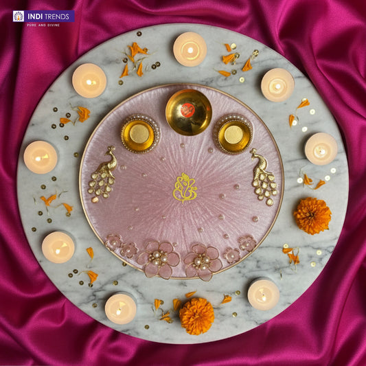 Handcrafted Resin Decorative Pooja Dish with Pearl & Floral Detailing