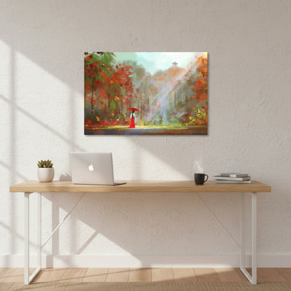 Red Umbrella in Autumn Forest Canvas Print