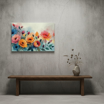 Abstract Coral & Teal Flower Canvas