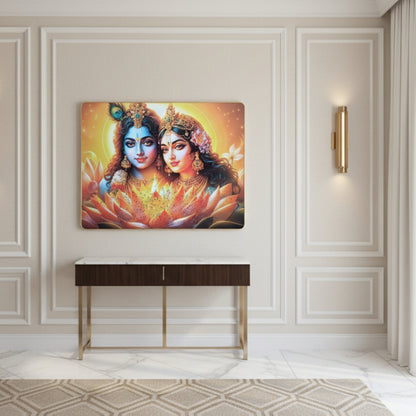 Vibrant Radha Krishna Lotus Resin Wall Art