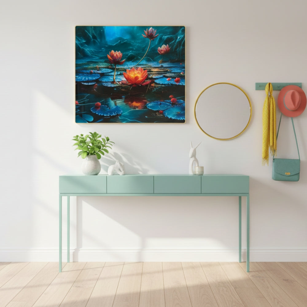 Lotus Pond Resin Wall Art | Premium Handcrafted Nature Decor | High-Gloss Finish