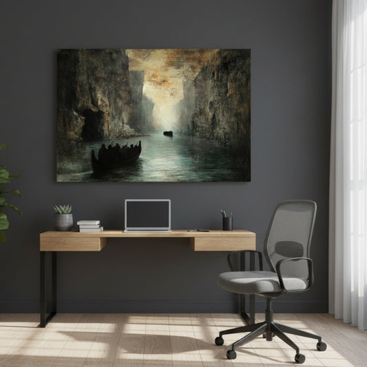 Forgotten Travelers Seeking Passage Between The Immense Granite Walls Of An Ancient Majestic Gorge