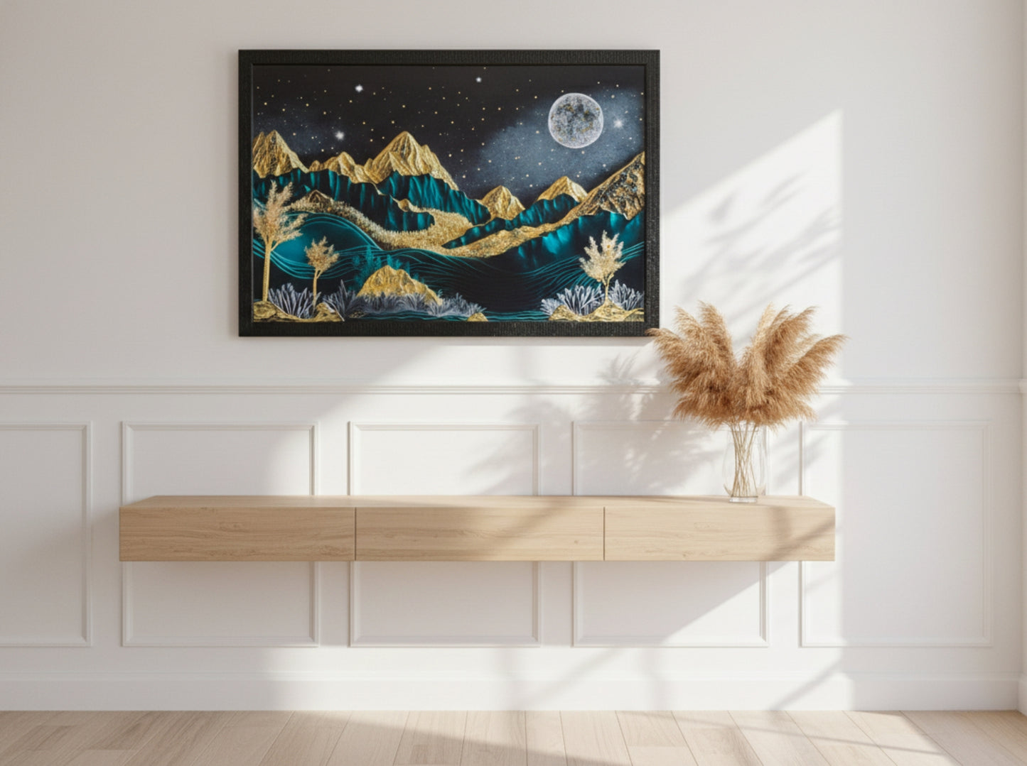 Dark Moonlit Mountain Resin Wall Art | 2×3 ft Premium Handcrafted Luxury Decor | Indi Trends