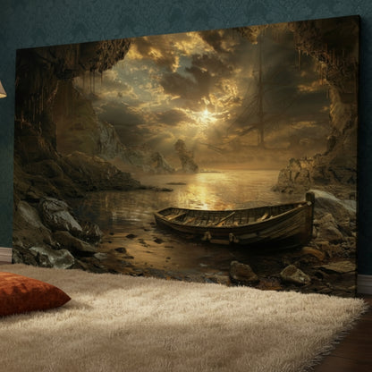 Mysterious Sea Cave Sunset Canvas