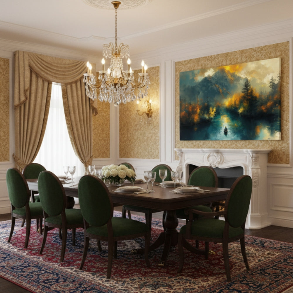 Abstract River of Gold Canvas Print - Solitary Boat Wall Decor