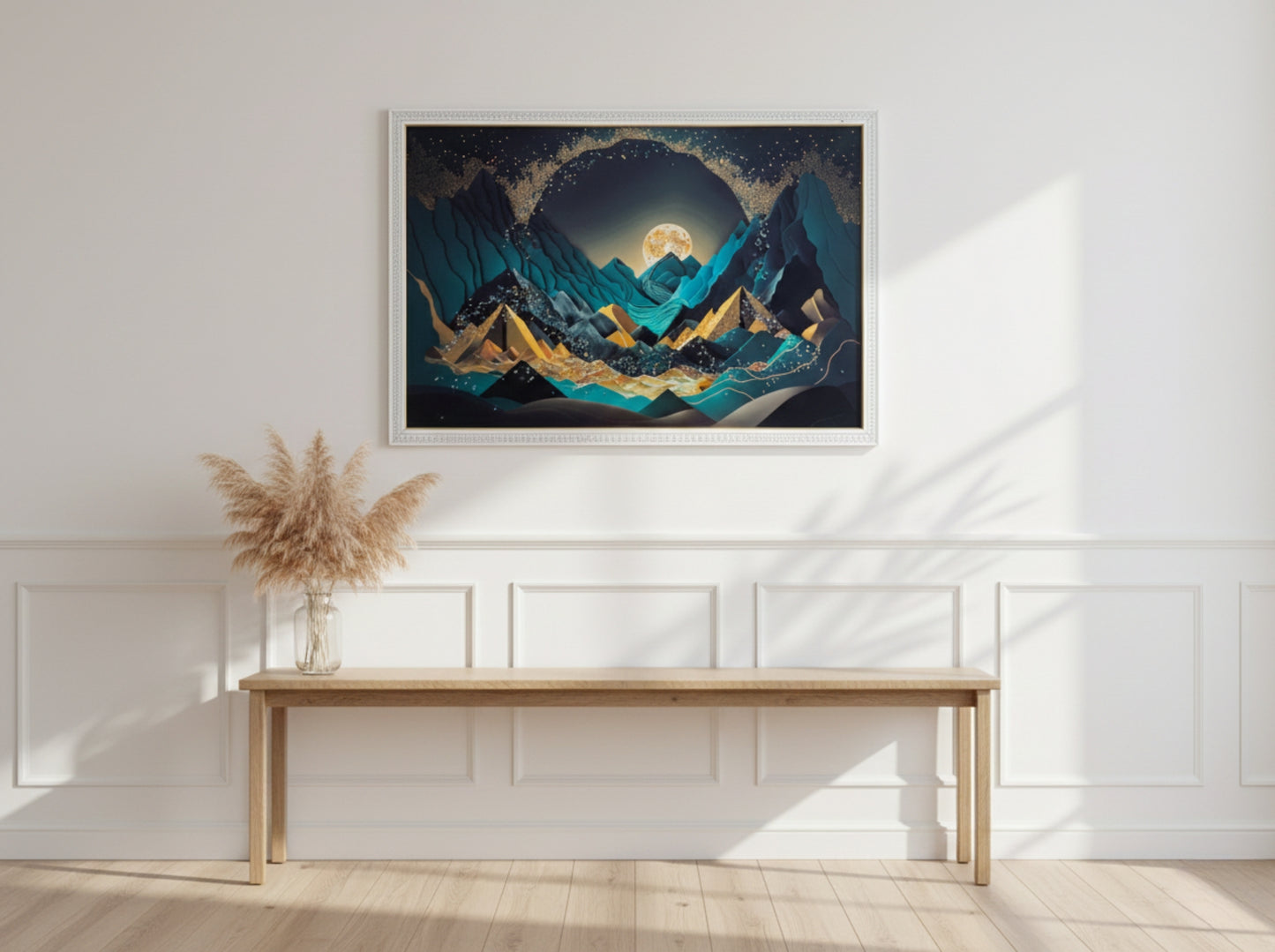 Moonlit Mountain Resin Wall Art | 2×3 ft Premium Handcrafted Landscape Decor | Indi Trends