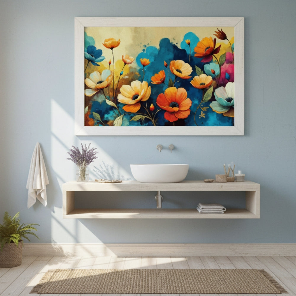Bold Blue & Orange Flower Canvas