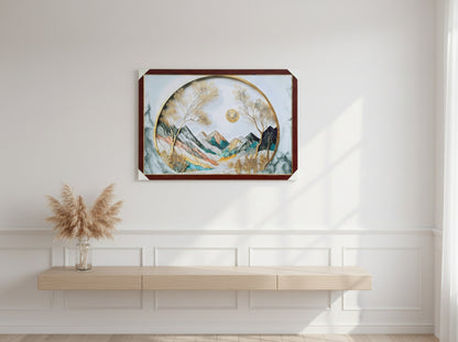 Circular Mountain Landscape Resin Wall Art | 2×3 ft Luxury Handcrafted Decor | Indi Trends
