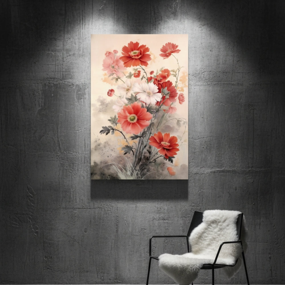 Vertical Ink Wash Floral Wall Art