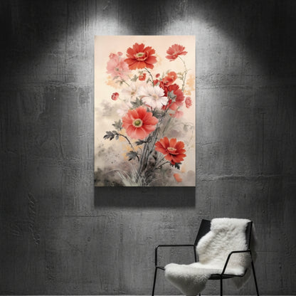 Vertical Ink Wash Floral Wall Art