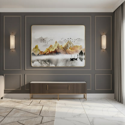 The Journey To Tranquility Begins Where Misty Waters Reflect The Eternal Grandeur Of Golden Hills