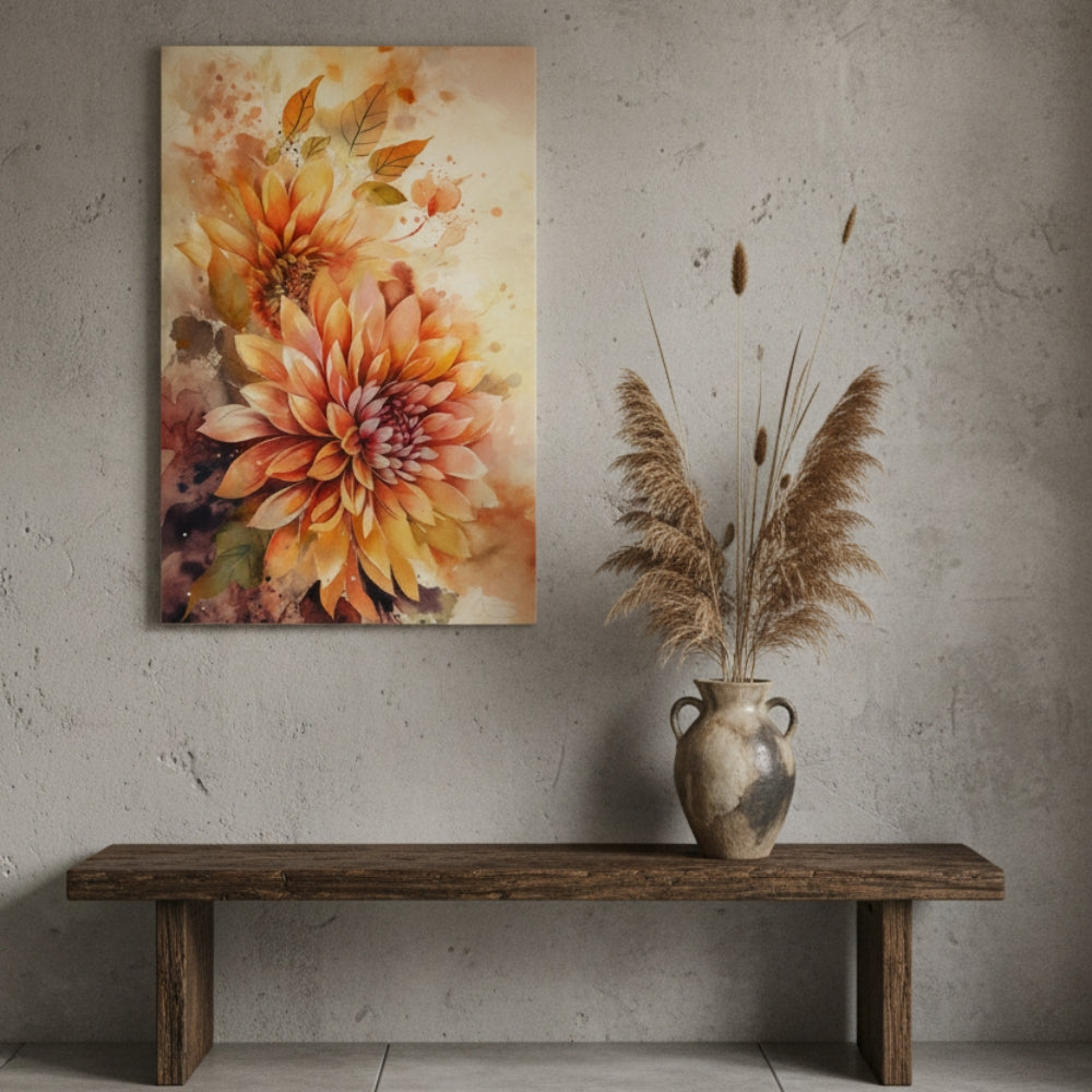 Vertical Orange Dahlia Flower Print