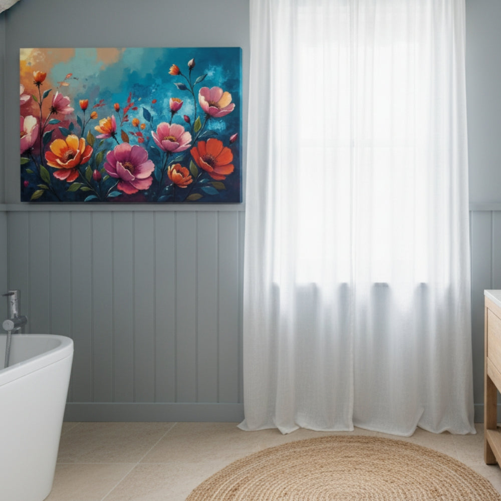 Vivid Coral & Teal Floral Canvas