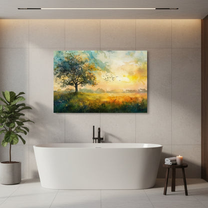 Watercolor Tree at Sunset Canvas Print