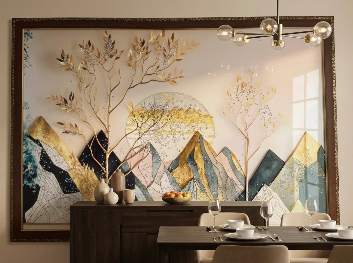 Golden Mountain Landscape Resin Wall Art | 2×3 ft Premium Handcrafted Decor | Indi Trends