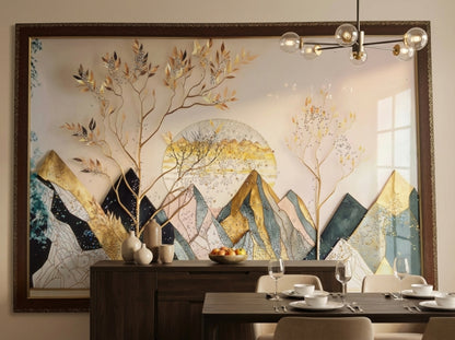 Golden Mountain Landscape Resin Wall Art | 2×3 ft Premium Handcrafted Decor | Indi Trends