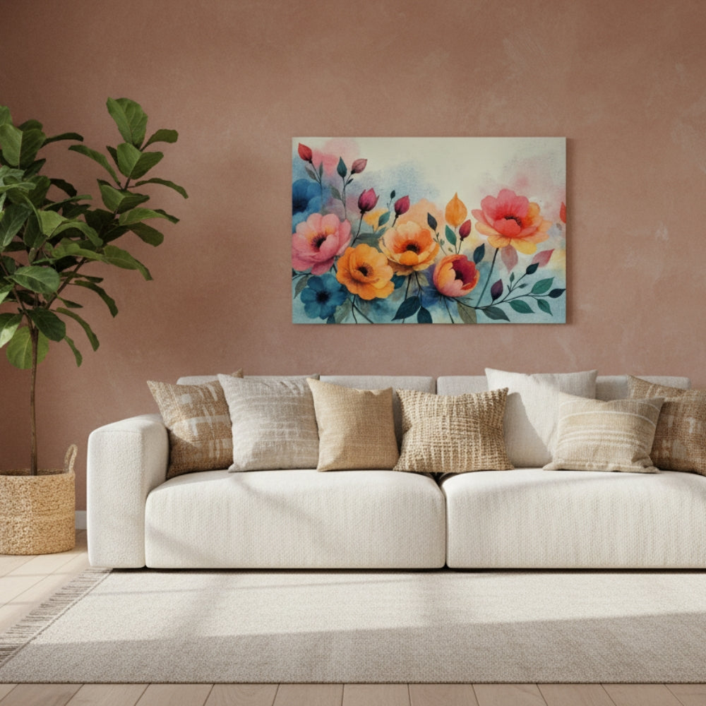 Abstract Coral & Teal Flower Canvas