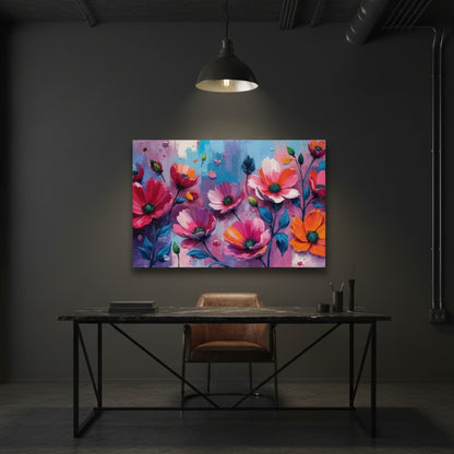 Bold Fuchsia & Blue Floral Canvas