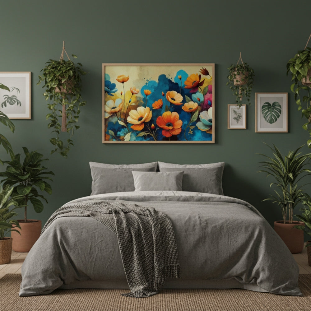 Bold Blue & Orange Flower Canvas