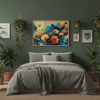 Bold Blue & Orange Flower Canvas