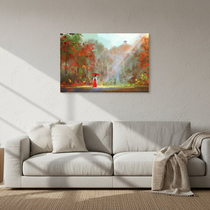 Red Umbrella in Autumn Forest Canvas Print