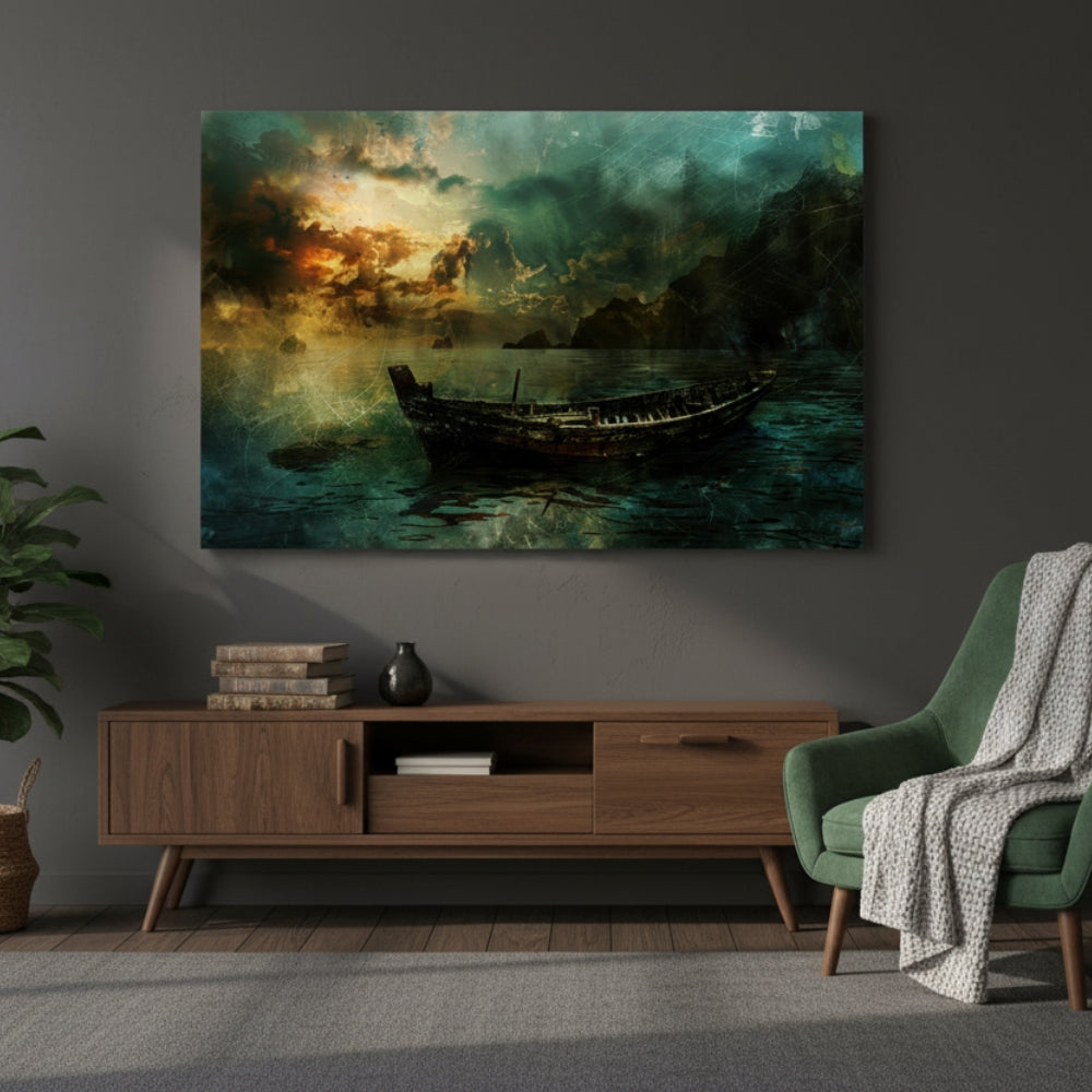 The Solitary Vessel Drifting Aimlessly Upon The Dark And Stormy Seas Waiting For A Guiding Light