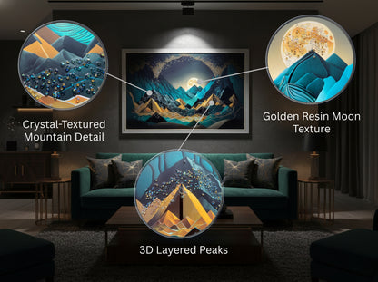 Moonlit Mountain Resin Wall Art | 2×3 ft Premium Handcrafted Landscape Decor | Indi Trends
