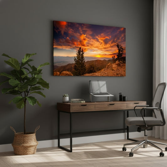 A Solitary Moment Where The Rugged Earth Meets The Explosive Grandeur Of The Dying Daylight Sky