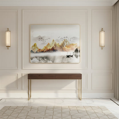 The Journey To Tranquility Begins Where Misty Waters Reflect The Eternal Grandeur Of Golden Hills