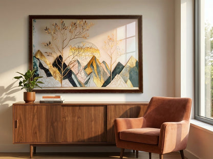 Golden Mountain Landscape Resin Wall Art | 2×3 ft Premium Handcrafted Decor | Indi Trends