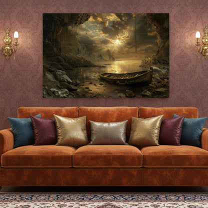 Mysterious Sea Cave Sunset Canvas
