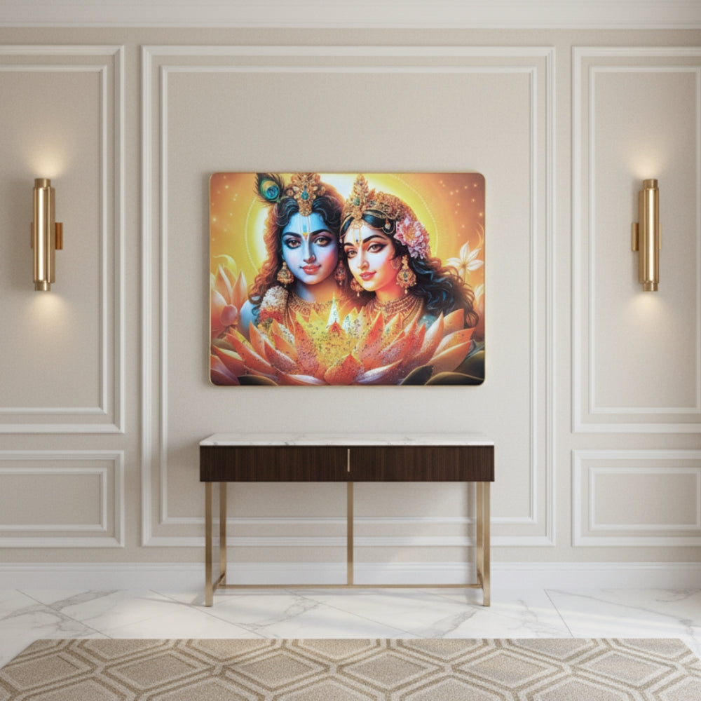 Vibrant Radha Krishna Lotus Resin Wall Art