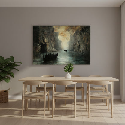 Forgotten Travelers Seeking Passage Between The Immense Granite Walls Of An Ancient Majestic Gorge